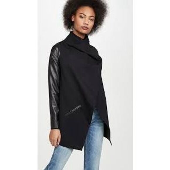 Spanx Faux Leather Black Convertible Jacket, size Medium - Picture 1 of 9